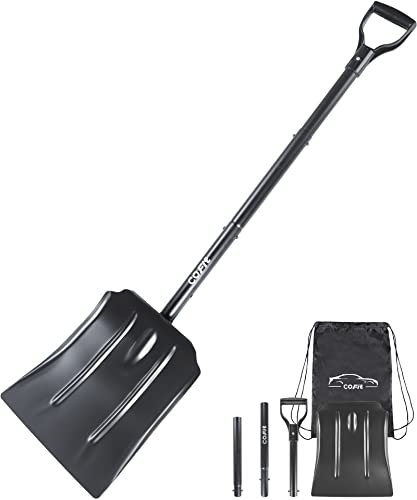 COFIT 120cm Pala Neve per Auto, Ampia Vanga da Scavo Alluminio, Badile Giardino Staccabile Metallo, Campeggio, Strade Strumento di Rimozione del Ghiaccio, Nero