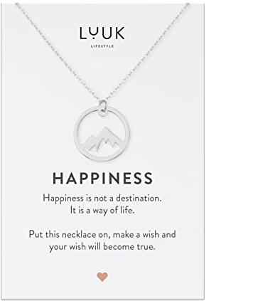 LUUK LIFESTYLE Halskette aus Edelstahl mit Anhänger und HAPPINESS Spruchkarte, Freundschaftskette, Geschenk zum Geburtstag, Damenschmuck, Silber, Gold, Rosé