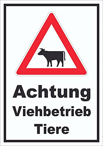 HB-Druck Schild Achtung Viehbetrieb Tiere A6 (105x148mm)