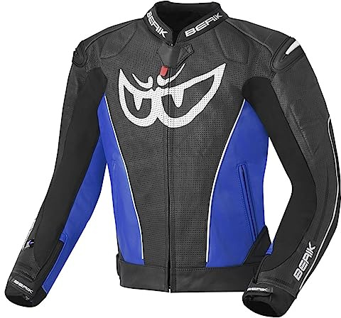 Berik Street Motorrad Lederjacke, schwarz/blau, 48 | Leder