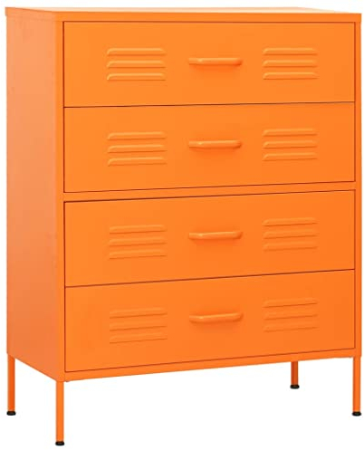 vidaXL Steel Chest of Drawers, Orange Storage Sideboard Cabinet with Fully Extendable Drawers, Height Adjustable for Living Room, Home Decor