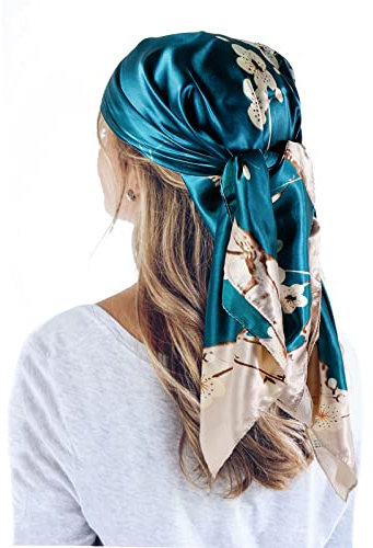 QBSM 35'' Satin Seidentuch – Großes Quadratisches Kopftuch für Frauen, Seidenschal für Haar, Schlaf & Hals (90x90cm)
