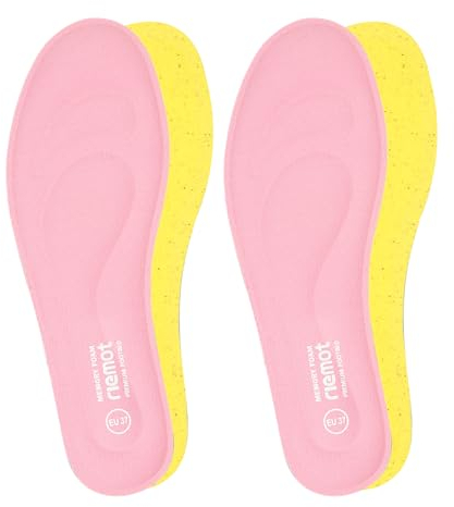 riemot 2 Paar Memory Foam Einlegesohlen für Damen Komfort Einlegesohlen Weich Schuheinlagen für Sneaker Arbeitsschuhe Stiefel für Sport Freizeit und Beruf,Rosa Gr.38