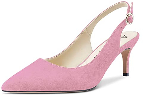 Aachcol Donna Slingback Pumps Spillo Medio Tacco Heel a Punta Cinturino alla Caviglia da Matrimonio Ufficio Feste Dress Scarpe Sandali 6 CM Rosa Scamosciato 40 EU