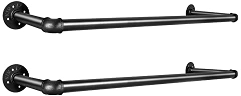 Dhouse Industrierohr Kleiderstange zur Wandmontage 2er Set 100cm Kleiderständer für Die Wand Schwarz Abnehmbare Kleiderständer Bis 40 kg belastbar für Garderobe Flur Wohnzimmer Schlafzimmer