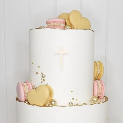 Cake Topper (Kleines Kreuz) Acryl/Holz, Taufe, Kommunion, Konfirmation, Firmung, Tortenstecker, Torte, Kuchen, Stecker, Tischdeko, Streudeko, Caketopper, Cake Board (1, Holz)