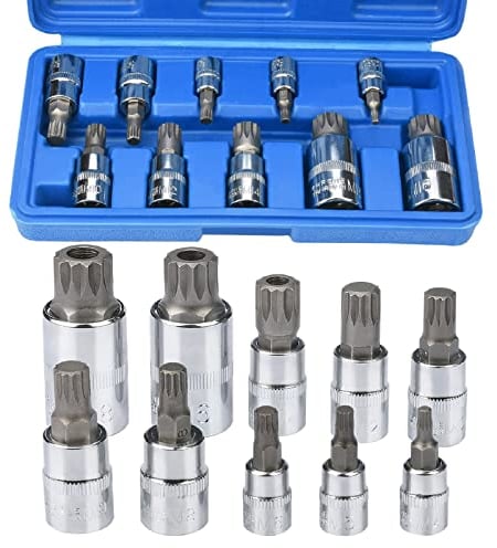 Drado Juego de 10 Pezzi Llaves de Vaso Con Puntas Multidientes xzn, M4 / M5 / M6 / M8 / M9 / M10 / M12 / M14 / M16 / M18, Conjunto de Selección de Los 10 Tamaños Más Utilizados
