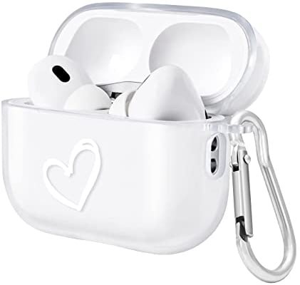Newseego Compatible with Airpods Pro 2 Protective Case, Clear TPU Case Cover for AirPods Pro 2 with Heart Design for Girls Women Flexible Shockproof AirPods Pro 2 Case with Keychain-Transparent
