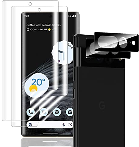 Jewloofa [4 Stück] TPU Displayschutzfolie und Kameraschutzglas für Google Pixel 7 Pro, Kratzfest, 9H Oberflächenhärte, Weich/Bläschenfrei/Anti-Kratzer, Displayschutz für Google Pixel 7 Pro