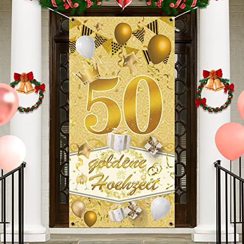 50 Jubiläum Banner für Goldhochzeit Deko, Gold Hochzeit 50 Jahre Jubiläum, Goldene Hochzeit Deko Party Deko für Innen Außen Garten 90 * 180cm