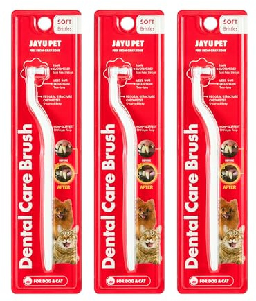 JAYU PET Dental Care Brush (Soft Bristles) 3ea - Dog Toothbrush, Cat Toothbrush, Dental Care for Kitten and Small Dogs, Removing Old Plaque and Tartar, Cat Teeth Brushing & Easy Cleaning