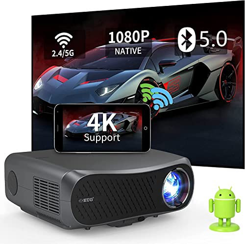 4K Ultra HD Smart Projector Daylight Visible 5G WiFi Bluetooth,1250 ASIN Lumen Native 1080P Outdoor Movie Projector Android TV Wireless Projectors with Apps 4D Keystone Zoom for Home Cinema Video Game