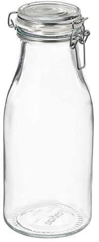 2X Bottle shaped jar with lid, clear glass, 1 l