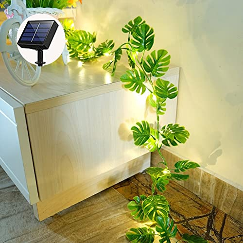 cuzile Guirlande lumineuse solaire en rotin tropical - Feuilles de vigne - Décoration d'été pour fête hawaïenne Luau - Jungle - Plage - Thème table - Décoration d'intérieur