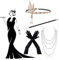 1920s Kostüm Damen Flapper Accessoires Set ● 20er Jahre Accessoires ● Great Gatsby Accessoires Damen ● 1920er Jahre Zubehör mit Stirnband Handschuhen Halskette Armband Ohrringen Spitze Faltfächer