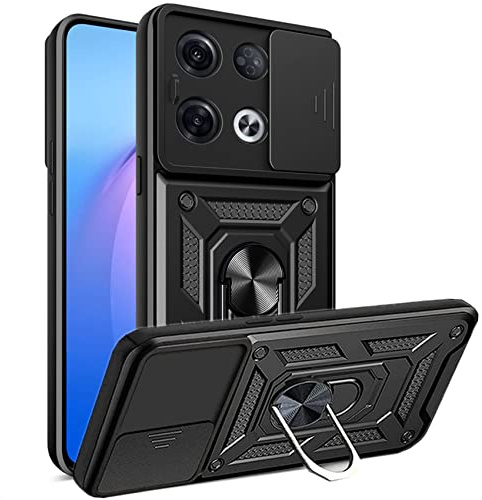 PANXIYUE Cover per Reno 8 Pro 5G, Custodia protettiva 360°Antiurto,con Supporto Magnetico per Auto, Con staffa invisibile,PC Duro e TPU morbido Silicone telaio Custodia Case,Nero
