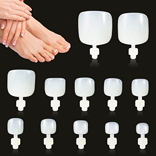 JSRQT 120 Pièces Faux Ongles D'orteil Artificiel Faux Ongles Pieds Capsule Ongle Pied French Français Pleine Couverture Pieds Ongles Conseils pour Dames Femmes Filles Acrylique Tips Ongles(12 Tailles)