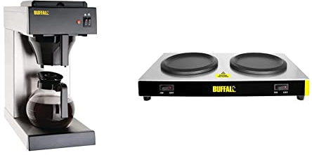 Buffalo Manual Fill Filter Coffee Machine & 160W Twin Brewed Coffee Drink Warmer Hot Plates |2x Independently Controlled Hotplates | L413