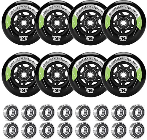 Inline-Skate-Räder, 64 mm, 70 mm, 72 mm, 76 mm, 80 mm, Inline-Ersatzräder mit ABEC9-Kugellager für Rollerblade Derby K2 Inlineskate- 85A Indoor- und Outdoor-Inlineskates, 8 Stück