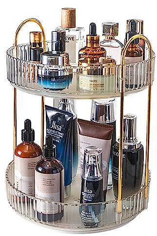 Lighterday Make Up Organizer 360° Drehbar Schminktisch Organizer Kosmetik Organizer für Kosmetik Skincare Parfüm,Makeup Organizers für Schminktisch Badezimmer Schlafzimmer (2 Lagen Weiß)