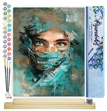 Figured'Art Peinture par Numéro Adulte Regard envoutant - Activité Manuelle Kit de Loisir Créatif DIY Numéro d'Art Complet - 40x50cm avec châssis en bois à monter