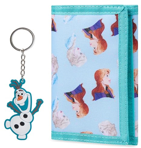 Disney Portefeuilles Enfant, Coffret Cadeau Porte Monnaie et Porte Clé, Idée Cadeau Stitch, Reine des Neiges, Princesse (Bleu Reine des Neiges)