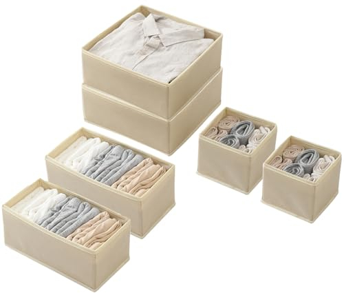 Organizador Armario Ropa, 6 Organizador Cajones, Organizador Ropa Interior, Organizadores de Cajones de Tela, Almacenamiento Plegable, Separadores de Cajones para Calcetines, Ropa Interior, Corbatas