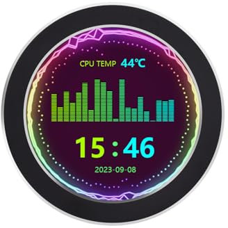 Waveshare 2.8 inch USB Monitor, Water Cooler Screen/PC Case Secondary Screen/Desktop RGB Ambient Screen, 480 x 480, with Music Spectrum Analysis Function, Type-C, CNC Metal Case in Black