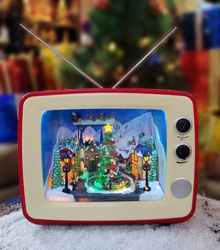 MOMENTS IN TIME Televisor retro de plástico de 12.3 pulgadas de alto con iluminación LED y música de poliresina (con adaptador)