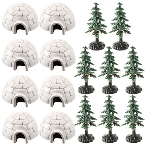 BESPORTBLE Miniatur-Arktisfiguren 4 Mini-Polar-Eishaus-Spielzeugfiguren Mit 4 Winzigen Kiefernstatuen-Kuchenaufsätzen Für Arktische Partygeschenke
