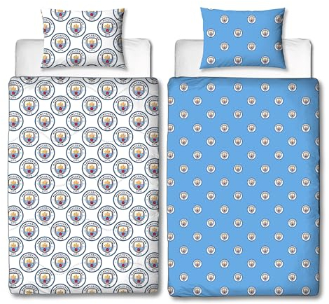 Character World Offizielle Manchester City FC Einzelbett, unbedeckte Bettdecke, Kissen und Kissenbezug, waschbare Bettdecke, perfekt für Reisen und Übernachtungen, 10,5 Tog