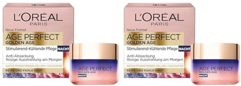 L'Oréal Paris Nachtpflege, Age Perfect Golden Age, Anti-Aging Gesichtspflege, Festigung und Glanz, Für reife und fahle Haut, Mit Pfingstrosen-Extrakt, 50 ml (Packung mit 2)