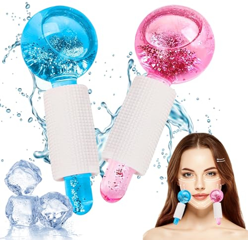 2 Stke Ice Globes Gesicht, Ice Roller Gesicht Kühlkugeln Set für Augen & Nacken, Ice Globes Augenroller, Gesichtsmassager für Schönheit, strafft Haut, Reduziert Schwellungen Falten Augenringe