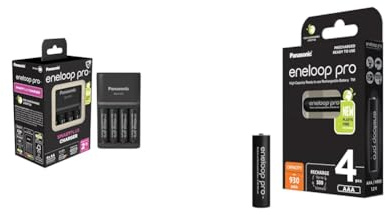 Panasonic eneloop SmartPlus Ladegerät für 1–4 AA/AAA NI-MH-Akkus & Panasonic eneloop pro, Ready-to-Use NI-MH Akku, AAA/Micro, 4er-Pack