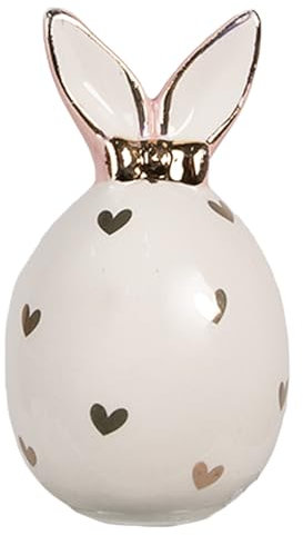 Clayre & Eef Dekoration Ei Ø 5x9 cm Weiß Keramik Herzen Osterdekoration