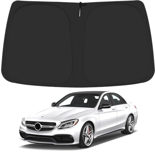 ULROLIT Parasol para parabrisas para Merce-des Benz Clase C W205 C250 C300 C400 2015-2021, accesorios, parasol plegable para ventana, parasol para parabrisas delantero, bloquea los rayos UV y el calor