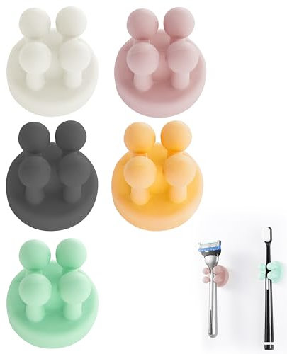 Zayin 5 Pcs Silicone Toothbrush Holder Razor Holder Multi-Function Hook Waterproof Self Adhesive Toothbrush Hook Plug Holder for Wall for Hanging Bathroom Kitchen Living Room Office