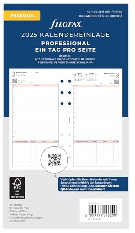 Filofax Personal Professional 1 Tag auf einer Seite (deutsch)2025