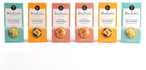 Maclean's Highland Bakery - Scottish Oatcake Collection, 6 Packs x 150g (900g) - Wheat Free Savoury Biscuits, Traditional Mature Cheddar Cheese, Seaweed & Black Pepper, Vegetarian