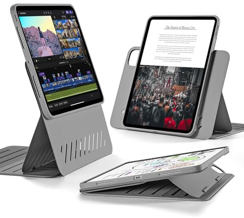 ESR for iPad Pro 11 inch Case (2024, 5th Generation), Rotating Case with Removable Magnetic Cover, Adjustable Portrait/Landscape Stand with Raised Screen View, 9 Standing Angles, Shift Series,Grey