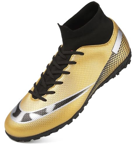 ASOCO DREAM Zapatillas de Fútbol Hombre Calzado de Fútbol Aire Libre Profesionales Atletismo Entrenamiento Botas de Fútbol Zapatos de Deporte,Dorado,44 EU