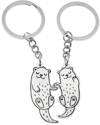 MinnowXY Niedliches Tier-Schlüsselanhänger-Set, Auto-Schlüsselanhänger, Otter, Schlüsselhalter, Edelstahl, Taschenanhänger, Geschenk für Paare und Paare, 2 Stück