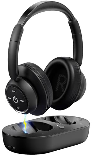 ZUPVIY Kabellose TV-Kopfhörer für Senioren – Hohe Lautstärke, Kein Audio-Verzögerung (Plug & Play) – Kompatibel mit Optisch/AUX/RCA/USB – Inkl. Senioren-Ladestation, Schwarz