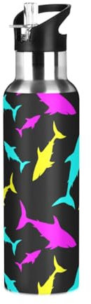Yopersonalizes Insulated Water Bottle with Straw 600 ml/20 oz Ocean Sharks Stainless Steel Sports Water Bottles Leakproof Hot Cold Metal Drink Flask for Travel Gym