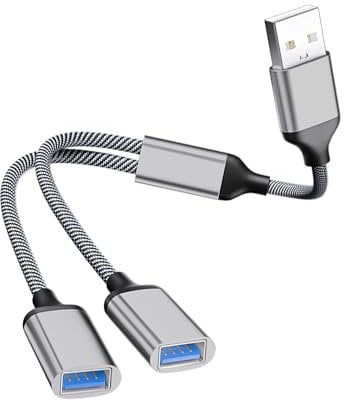 QINCAWIN USB Splitter,Power Cord Extension USB Double Adapter,USB Splitter 2 Ports for PC/Laptop/External Hard Drive (Gray)