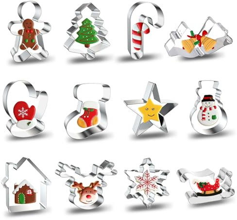 Weihnachten Edelstahl Ausstechformen,Keksausstecher Weihnachten 12 StüCk Ausstecher Weihnachten Fondant Set,PläTzchenausstecher Weihnachten Für Weihnachtsschokolade,Keks,Tortendekorationen