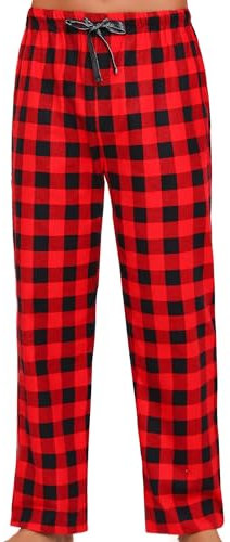 MIA LUCCE Pantalon de pyjama long pour homme - Avec cordon de serrage - Pantalon de pyjama pour homme - Pantalon long à carreaux en flanelle - Pantalon de salon pour homme, rouge à carreaux, M