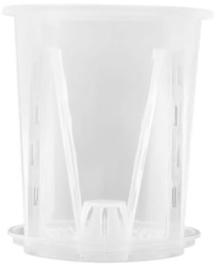 HFSAZJ Clear Plastic Plant Pots, Breathable Orchid Vase with Tray, Indoor Use, 16cm Round, With Tray/16cm