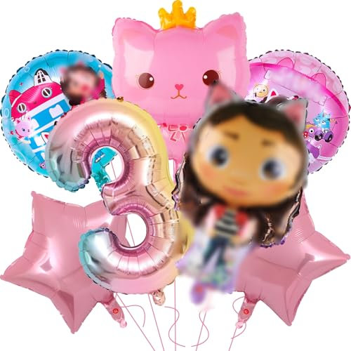 7 Stück Cartoon Luftballons Geburtstag Deko, Rosa Folienballons Geburtstagsdeko Mädchen 3 4 5 jahre,Kindergeburtstag Deko,Party Deko Ballons Birthday Decorations