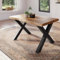 trelevo Esszimmertisch 140x80 cm, Akazienholz massiv, Tischplatte naturfarben, echte Baumkante, X-Gestell schwarz, Baumkantentisch